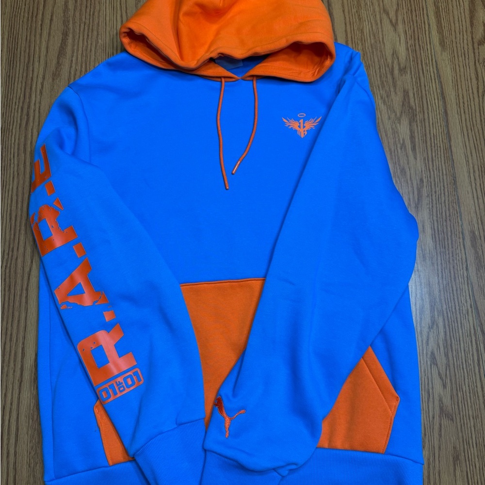 PUMA Men's Bright Blue and Orange Hoodie